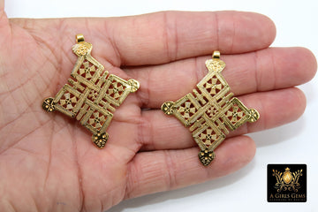 Gold Ethiopian Coptic Cross Pendant, Christian Cross Brass Religious Jewelry Findings - A Girls Gems